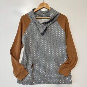 Maurices Womens Small Pullover Sweatshirt‎ Gray Polka Dot Cowl Neck Raglan